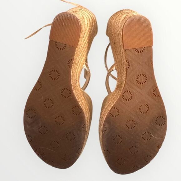 UGG Reagan Metallic Leather Strappy Open Toe Wedge Sandals Sz 10 - Picture 8 of 12